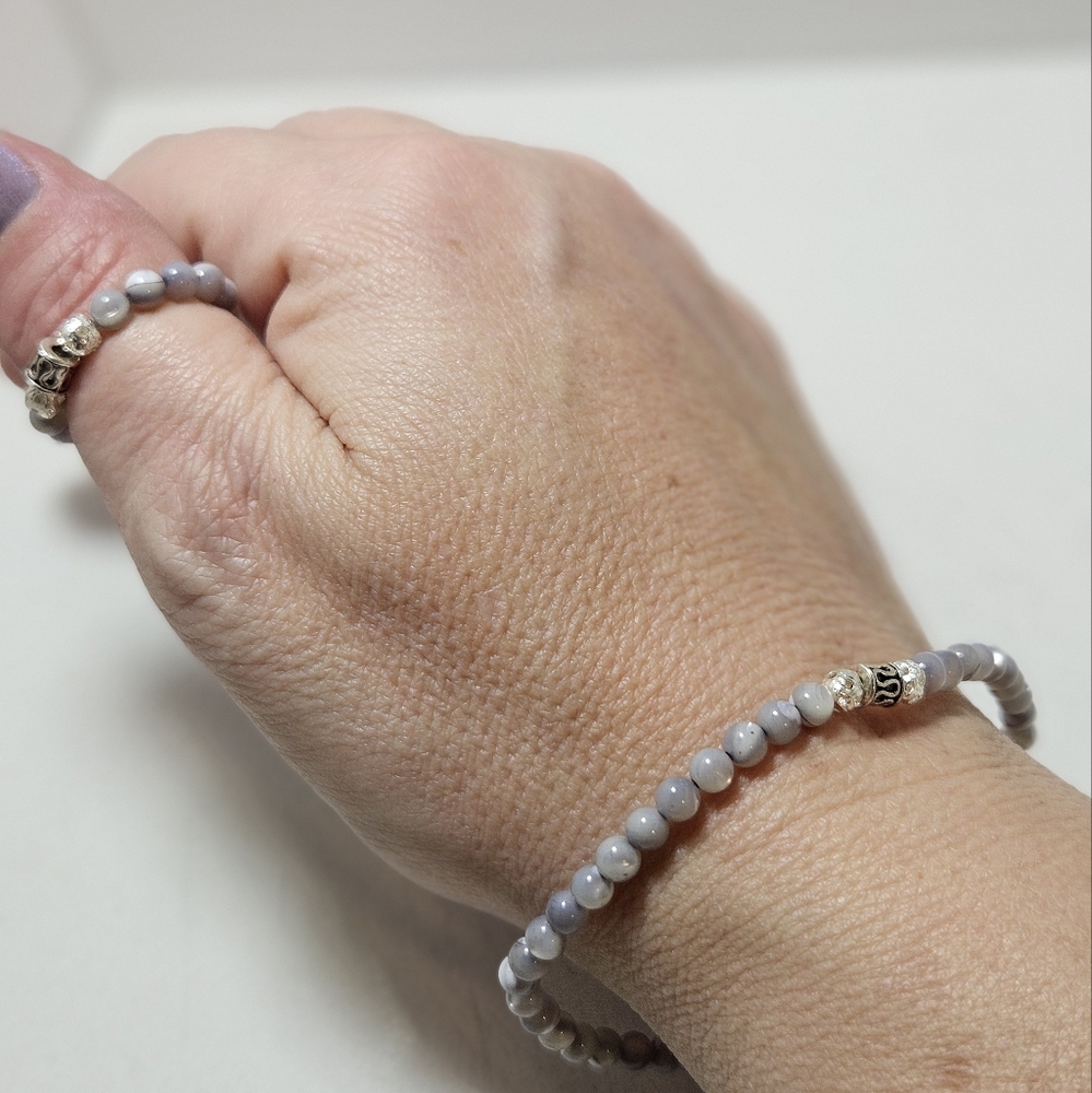 Gray Mother Of Pearl Bracelet And Ring Handmade NWOT - Picture 6 of 7